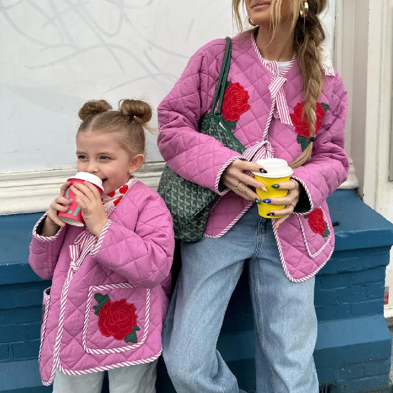 Parent-Child Embroidered Coat Bomber Denim Leather