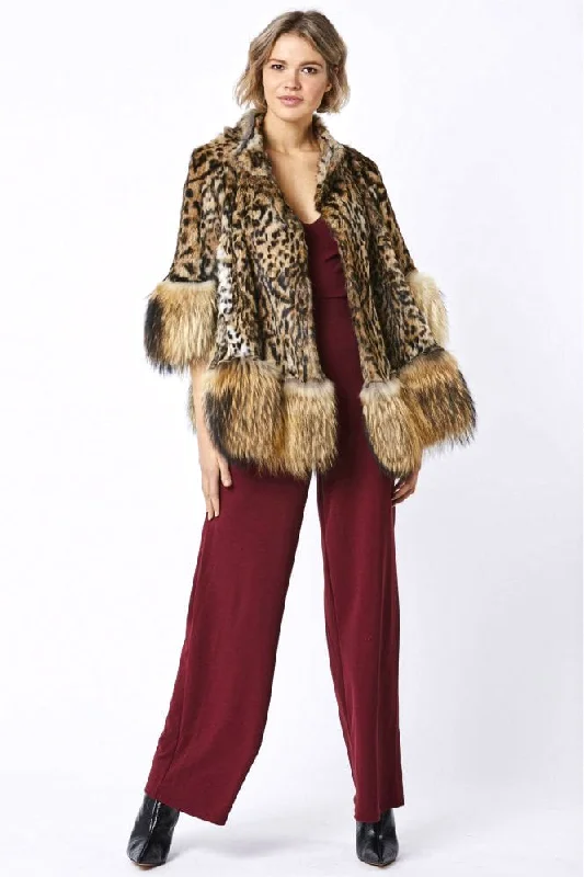Buy Me Fur - Women's Amelia Animal Print Mocha Fox Fur Cape Coat Trench Wool Cashmere