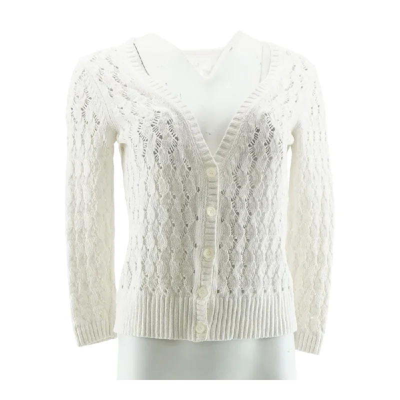 White Solid Cardigan Sweater Lightweight Heavyweight Midweight