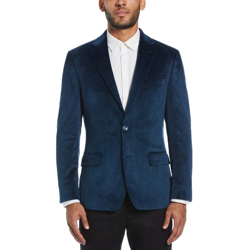 Slim Fit Blue Velvet Sport Coat Fleece Down Feather