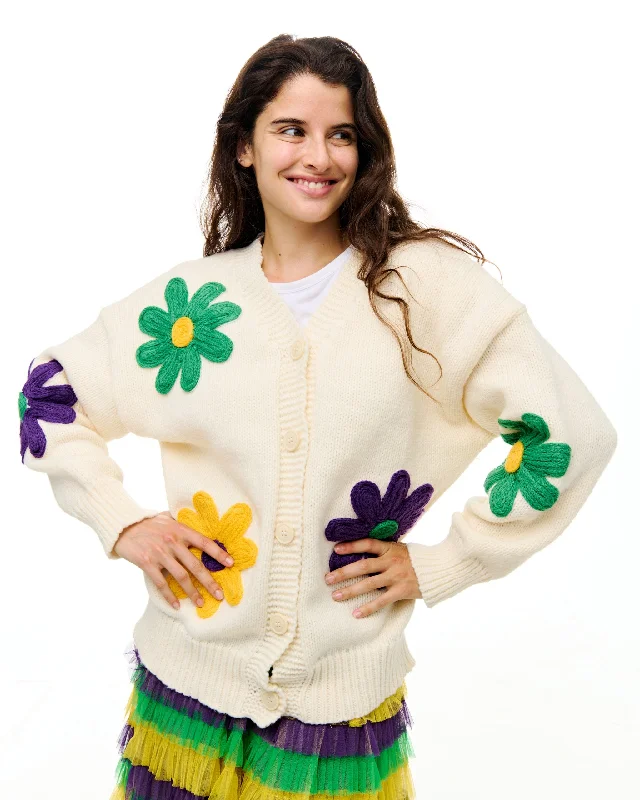 Flower Cardigan Spandex Blend Rayon Blend Denim Blend