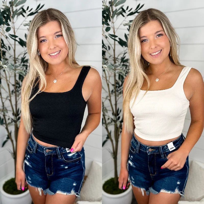 White Birch Back to Then Ribbed Padded Cropped Tank Top - 2 colors! sequin tank top