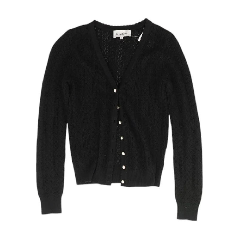 Black Solid Cardigan Sweater Wool Fabric Cashmere Fabric Tweed Fabric