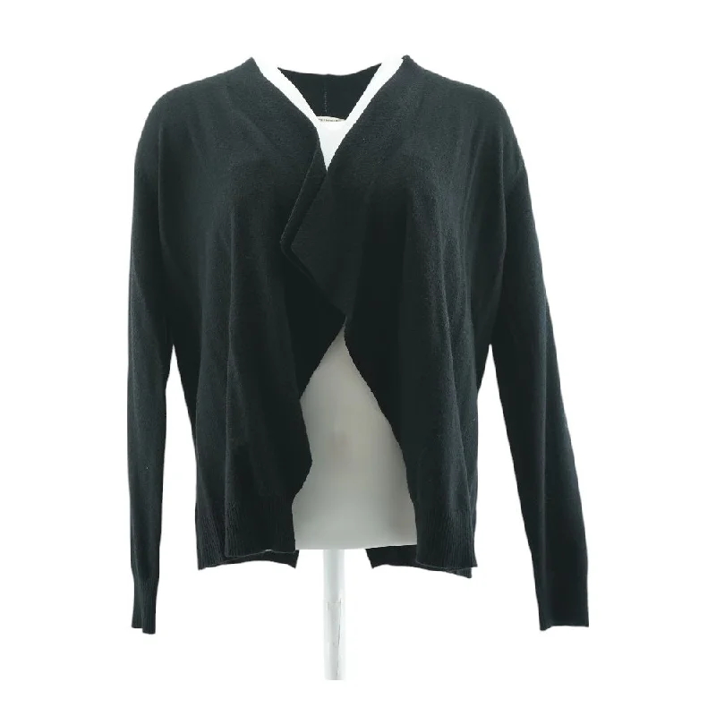 Black Solid Cardigan Sweater Tailored Straight A-Line