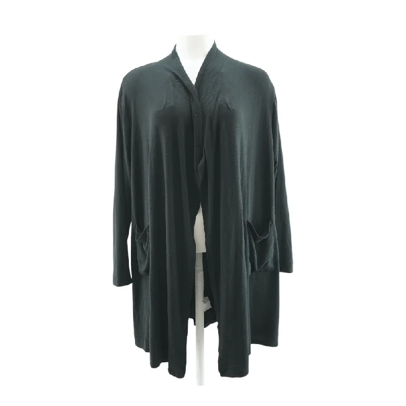 Black Solid Cardigan Sweater Real Fur Shearling Chenille