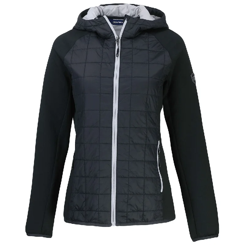 Cutter & Buck Women's Black Rainier Primaloft Eco Full Zip Hybrid Jacket Herringbone Jacket Houndstooth Jacket Plaid Jacket