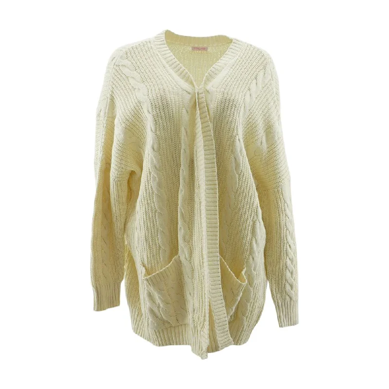 Ivory Solid Cardigan Sweater Ribbed Striped Patterned