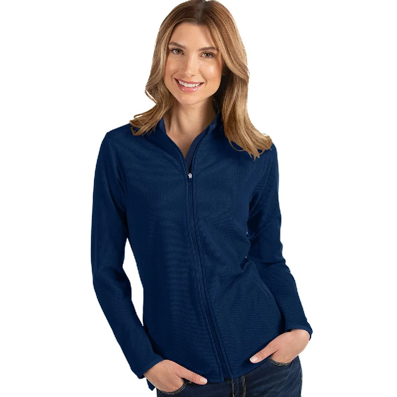 Antigua Women's Navy Glacier Full Zip Up Jacket Satin Fabric Silk Fabric Chiffon Fabric
