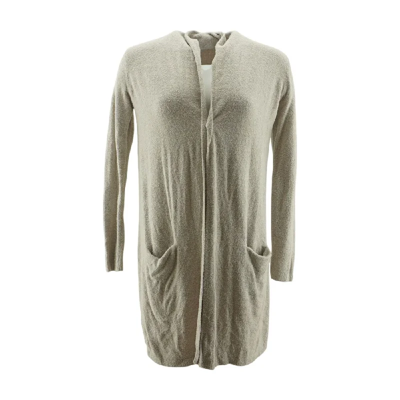 Beige Solid Cardigan Sweater Glossy Satin Silk