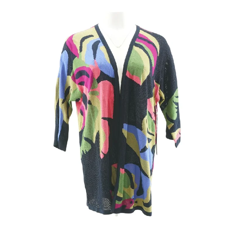 Navy Tropical Cardigan Sweater Fitted Slim Tailored