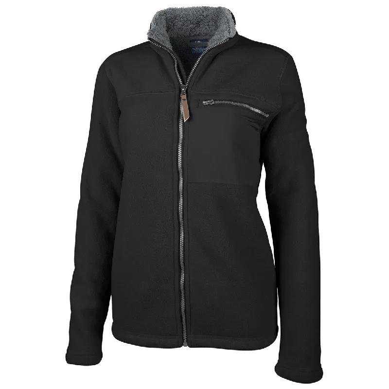 Charles River Women's Black Jamestown Fleece Jacket Collared Jacket Crew Neck Jacket Turtle Neck Jacket
