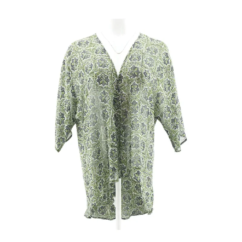 Green Geometric Cardigan Sweater Herringbone Houndstooth Plaid