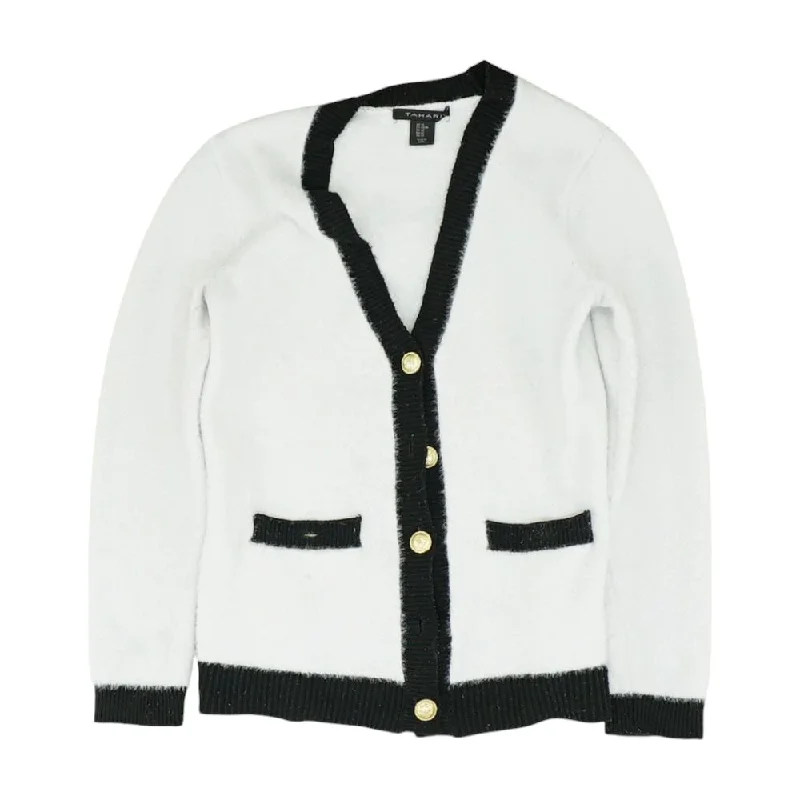 White Solid Cardigan Sweater Silk Blend Satin Velvet