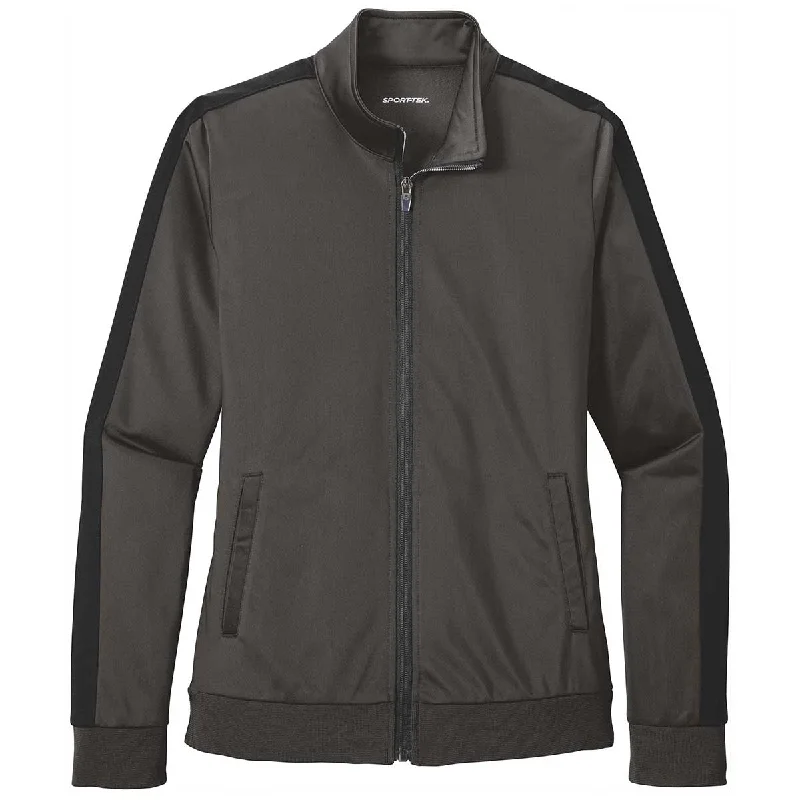 Sport-Tek Women's Graphite Grey/Black Tricot Track Jacket Notch Collar Jacket Peter Pan Collar Jacket Cowl Neck Jacket Sport-Tek Women's Graphite Grey/Black Tricot Track Jacket Notch Collar Jacket Peter Pan Collar Jacket Cowl Neck Jacket