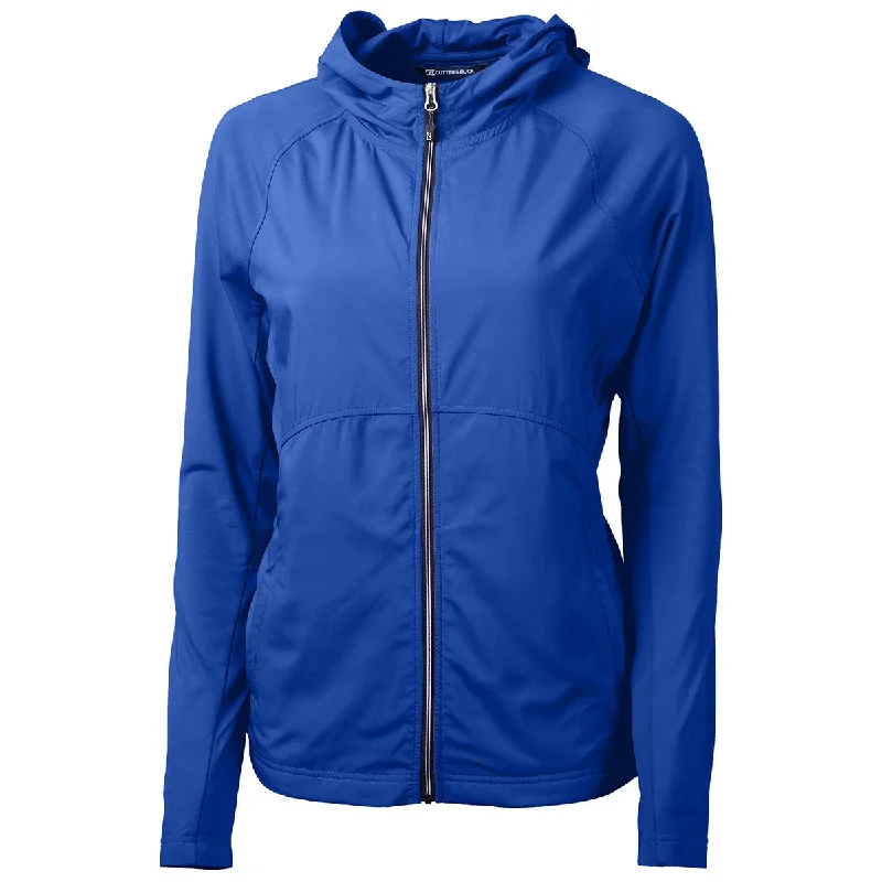 Cutter & Buck Women's Tour Blue Adapt Eco Knit Hybrid Recycled Full Zip Jacket Denim Fabric Leather Fabric Suede Fabric