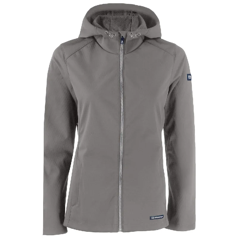 Cutter & Buck Women's Elemental Grey Evoke Eco Softshell Recycled Full Zip Jacket Faux Fur Jacket Real Fur Jacket Shearling Jacket