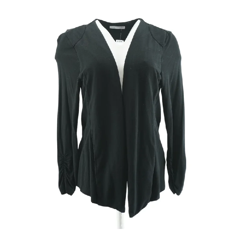 Black Solid Cardigan Sweater Hooded Caped Shawl Collar