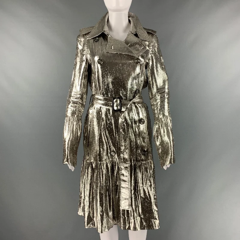 BURBERRY PRORSUM Size S Silver Metallic Trench Coat Off-the-Shoulder Jacket Double-Breasted Coat Single-Breasted Coat
