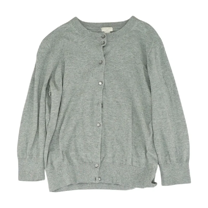 Gray Solid Cardigan Sweater Fleece Cardigan Nylon Polyester