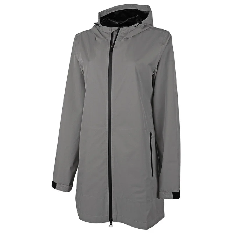 Charles River Women's Grey Atlantic Rain Shell Jacket Notch Collar Peter Pan Collar Cowl Neck