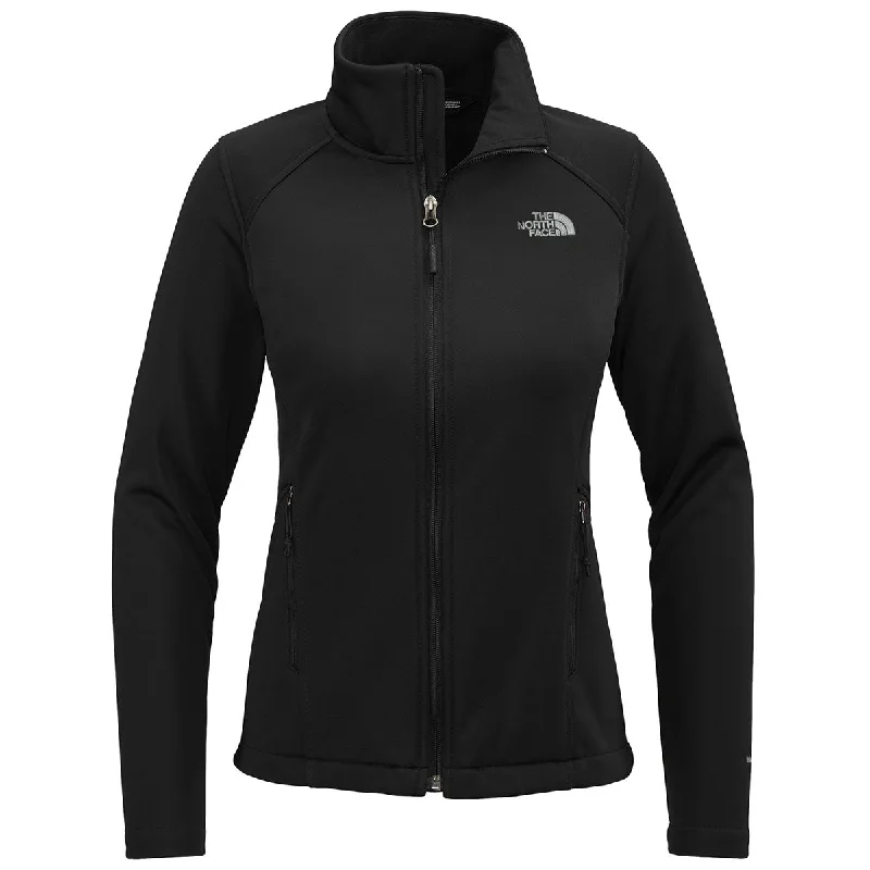 The North Face Women's TNF Black Chest Logo Ridgewall Soft Shell Jacket Notch Collar Peter Pan Collar Cowl Neck