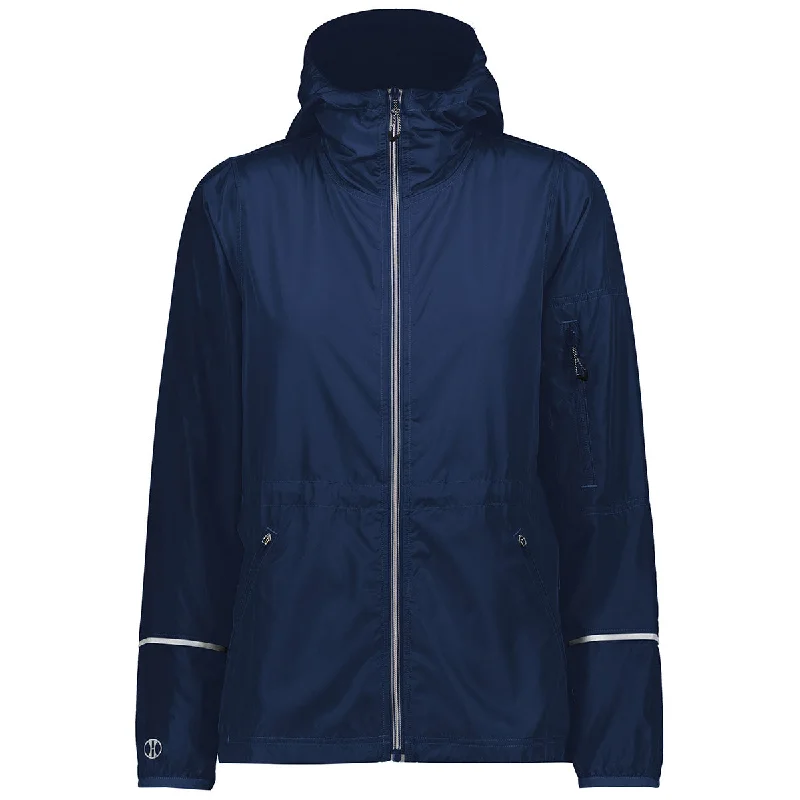 Holloway Women's Navy Packable Full Zip Jacket Snapped Jacket Toggled Jacket Drawstring Jacket