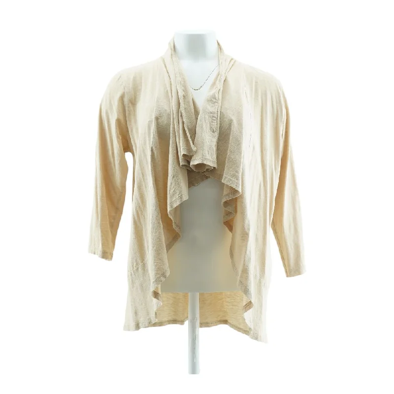Beige Solid Cardigan Sweater Zippered Front Buttoned Front Snap Front