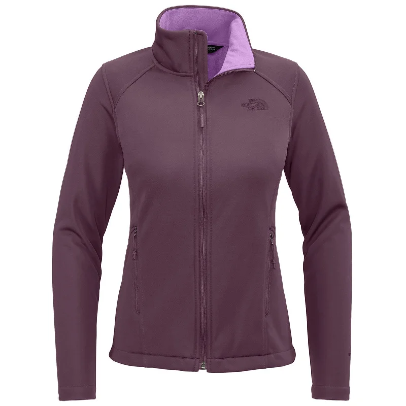 The North Face Women's TNF Blackberry Wine Chest Logo Ridgewall Soft Shell Jacket Front Pockets Side Pockets Patch Pockets