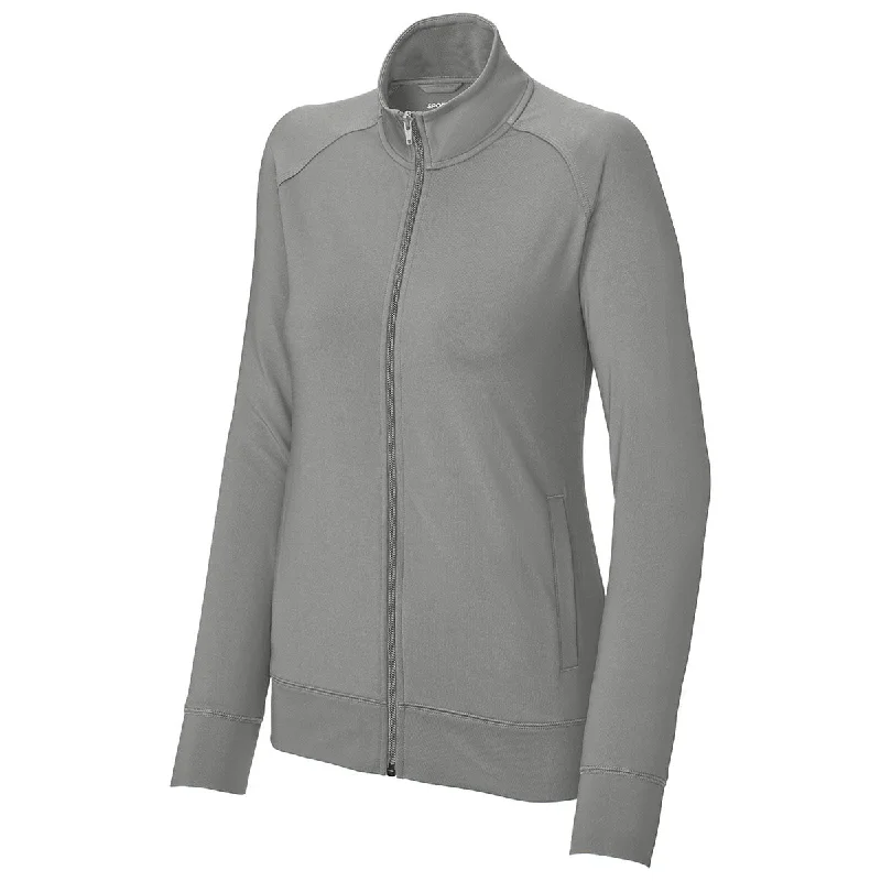 Sport-Tek Women's Charcoal Grey Sport-Wick Stretch Full-Zip Cadet Jacket Wool Fabric Cashmere Fabric Tweed Fabric