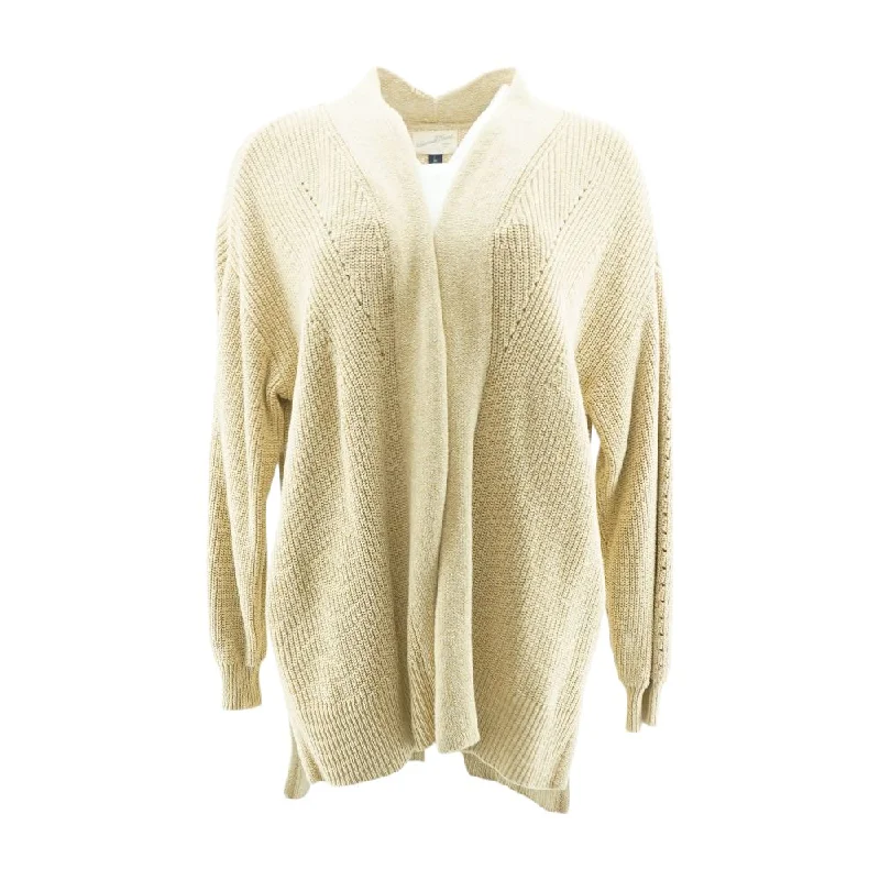 Tan Solid Cardigan Sweater Spandex Blend Rayon Blend Denim Blend