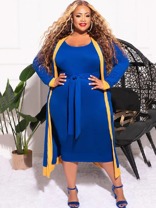 Two Piece Long Sleeve Cardigan & Midi Dresses Lightweight Heavyweight Midweight