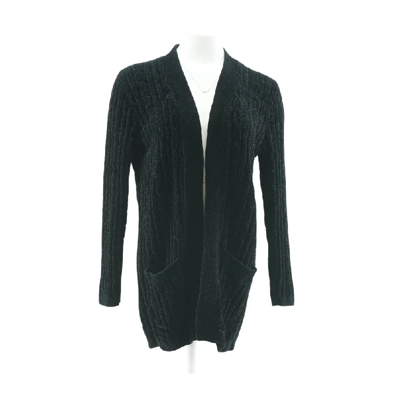 Black Solid Cardigan Sweater Embroidered Appliqued Beaded