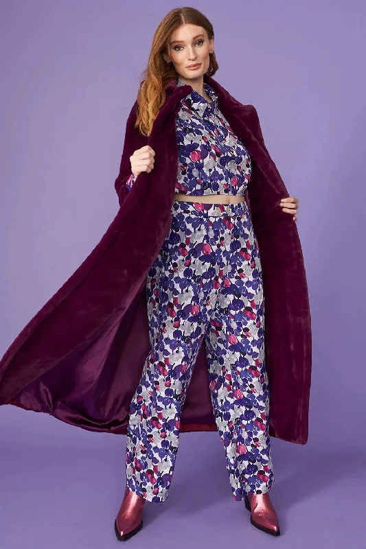 Buy Me Fur - Women's Purple Faux Fur Maxi Coat Coat Overcoat Trench Coat