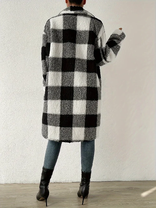 Warm Plaid Teddy Coat Cape Coat Herringbone Coat Tweed Coat