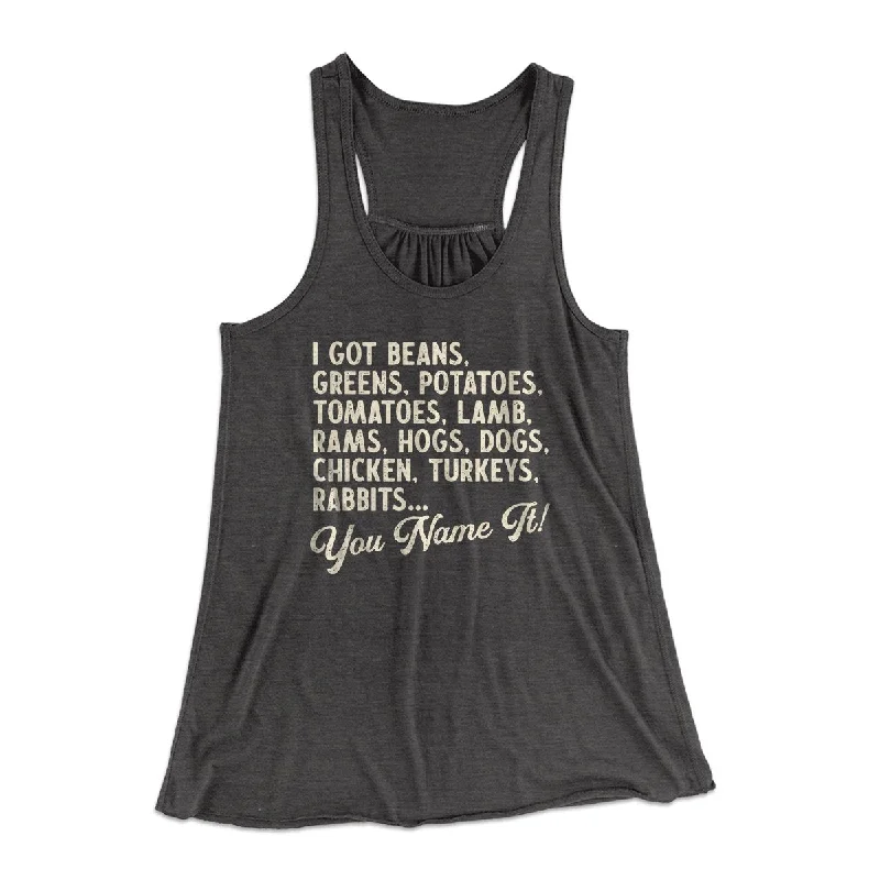 You Name It Funny Thanksgiving Women's Flowey Tank Top lemon yellow tank