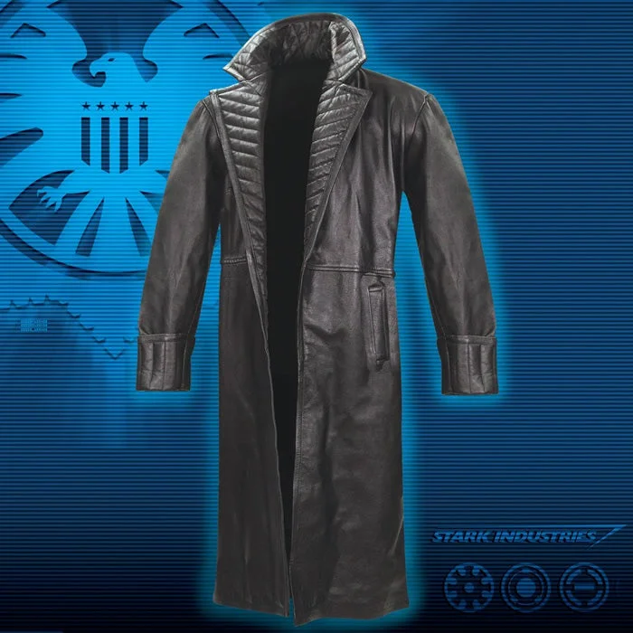 Marvel Avengers: Nick Fury Black Leather Trench Coat - SM/MED Trapeze Tunic Caftan