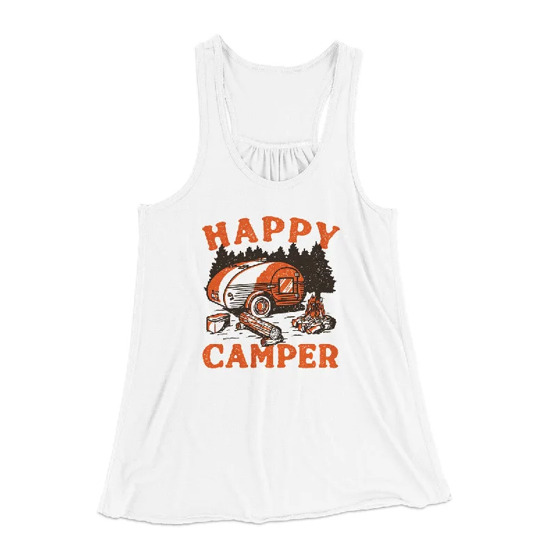 Happy Camper Women's Flowey Racerback Tank Top white tank top