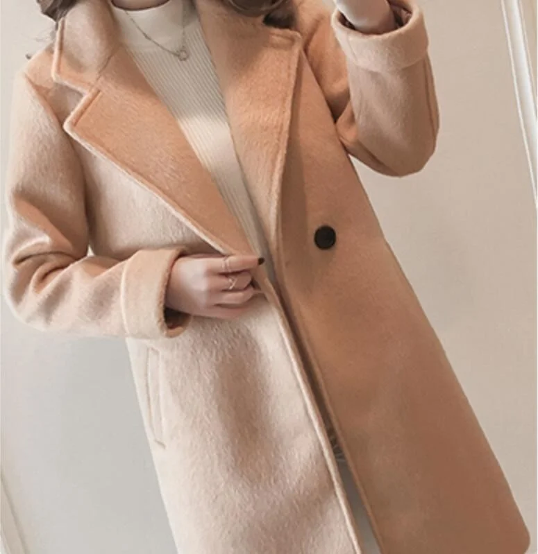 Woolen coat female  new female middle long section thick coat woolen Hooded Jacket Zipper Jacket Button Jacket