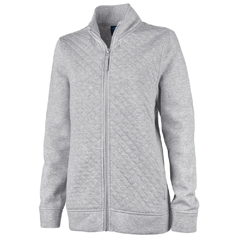 Charles River Women's Heather Grey Franconia Quilted Jacket Knit Fabric Woven Fabric Fleece Fabric