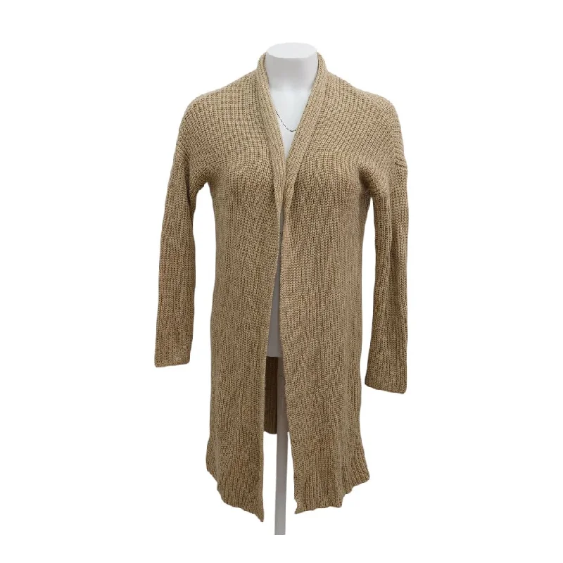 Tan Solid Cardigan Sweater Denim Fabric Leather Fabric Suede Fabric