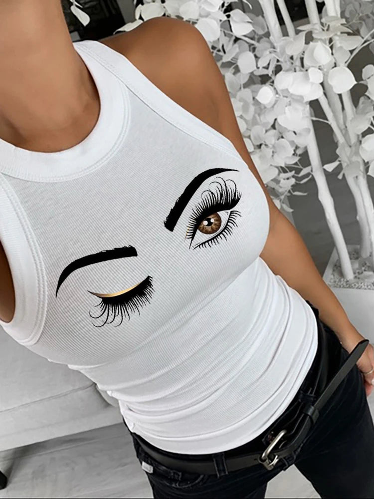 Eyelash Print Casual Tank Top sleep tank top