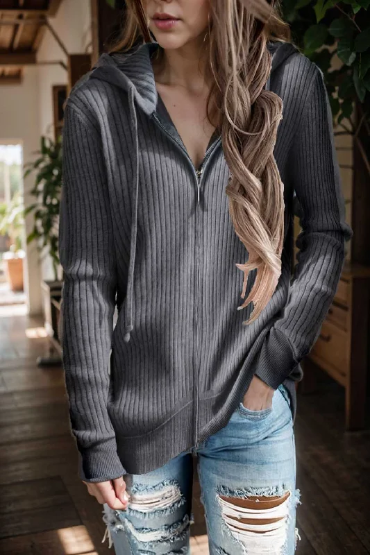 casual zip cardigan long sleeve knit hoodie shirt drop shoulder v neck closed jewel Zippered Buttoned Snapped