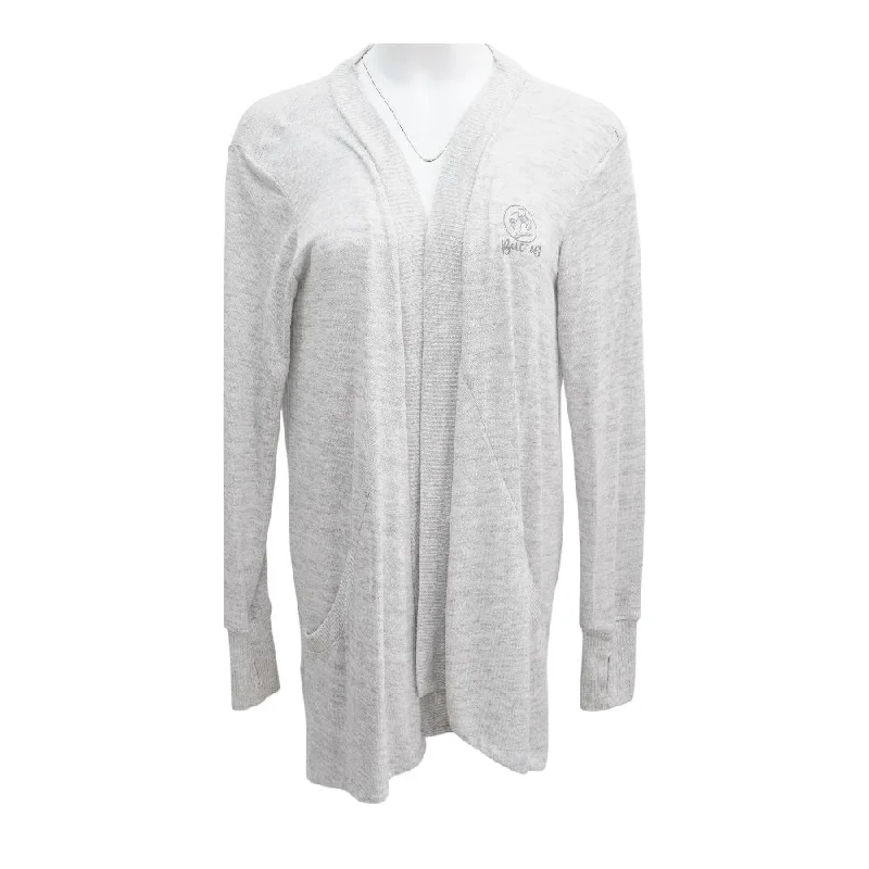 Gray Solid Cardigan Sweater Patchwork Embroidered Appliqued