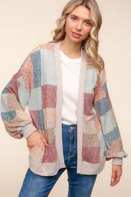 Bohemian Bliss Patchwork Oversized Cardigan Crew Neck V-Neck Turtle Neck