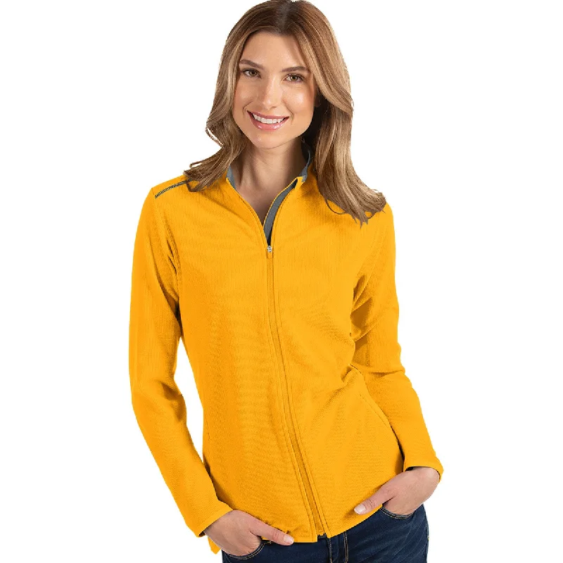 Antigua Women's Gold/Carbon Glacier Full Zip Up Jacket Faux Fur Fabric Real Fur Fabric Shearling Fabric