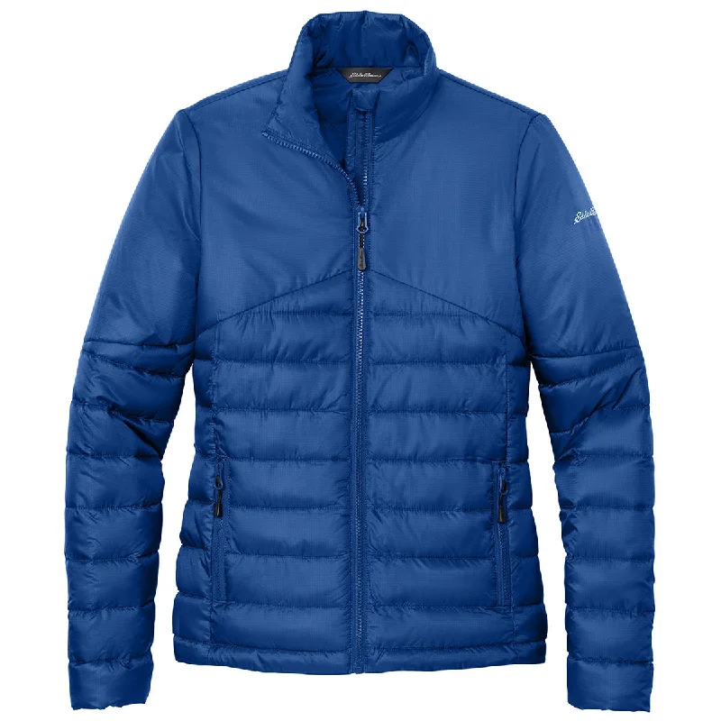 Eddie Bauer Women's Cobalt Blue Quilted Jacket Plaid Jacket Tartan Jacket Houndstooth Jacket