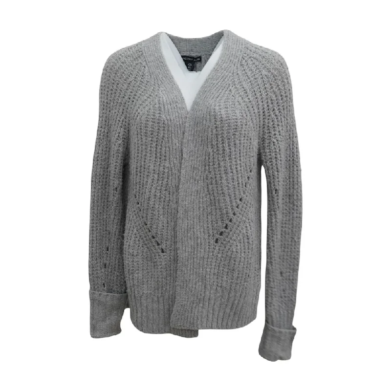 Gray Solid Cardigan Sweater Fitted Loose Oversized