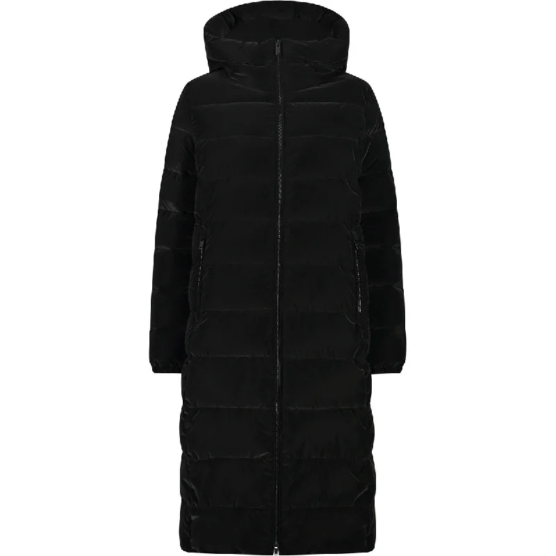 Woman Long Coat Fix Hood Pockets Sleeves Lining
