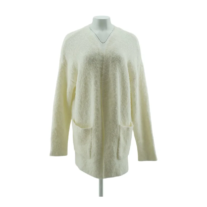 Ivory Solid Cardigan Sweater Cashmere Blend Cotton Blend Poly Blend