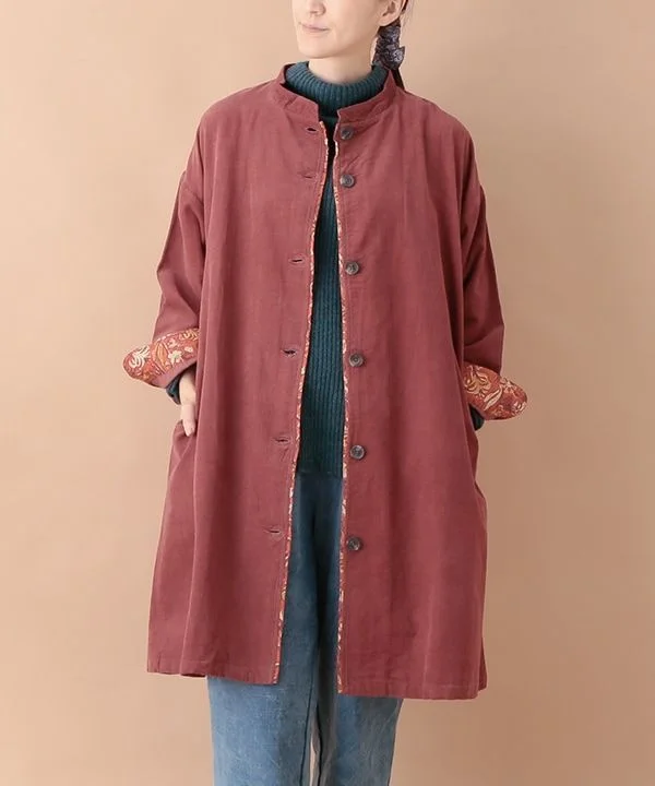 Fine-ribbed cotton corduroy & floral block print piping coat 24W449 Striped Polka Dot Floral
